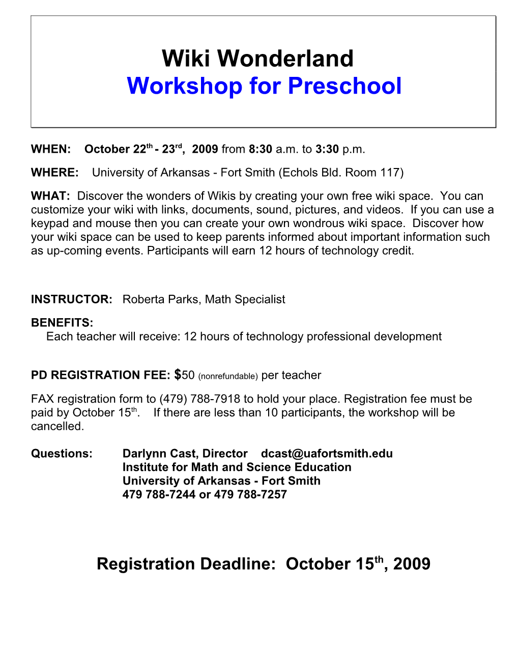 Workshop for Preschool
