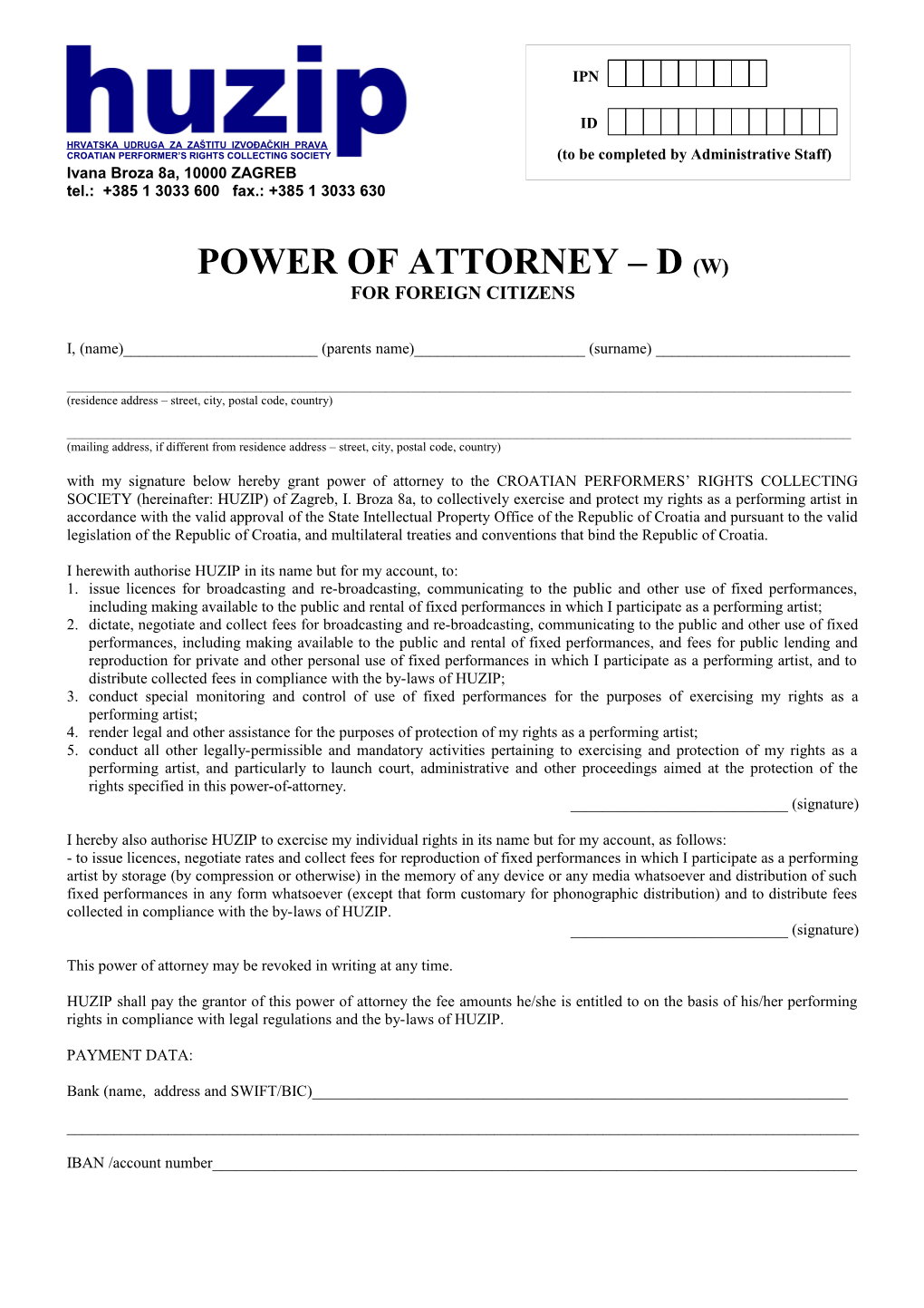 Power of Attorney D (W)