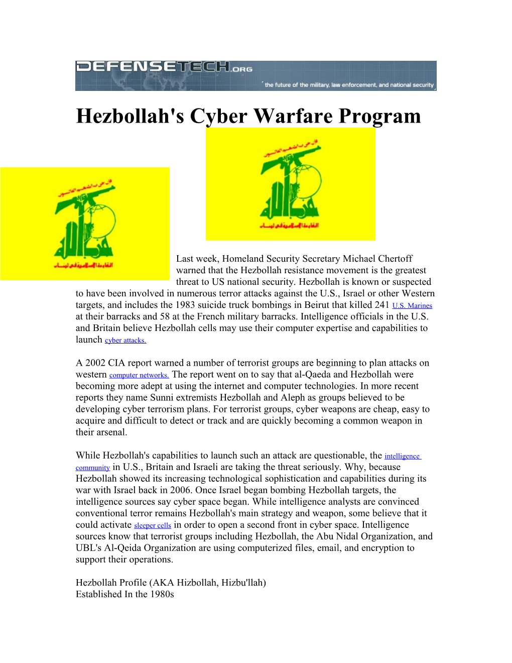 Hezbollah's Cyber Warfare Program