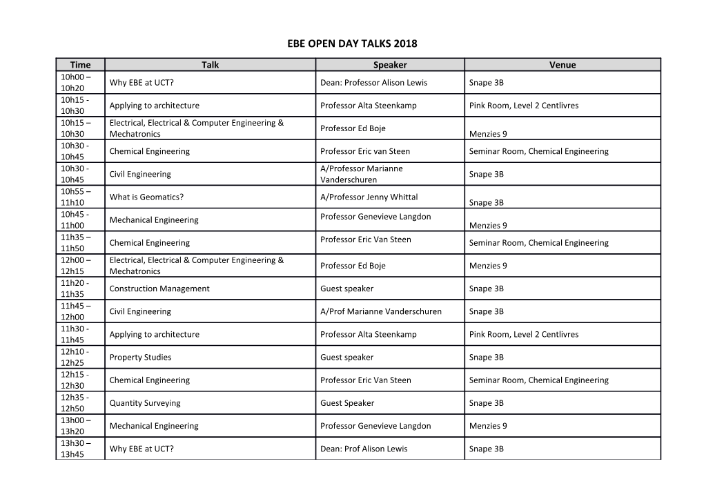 Ebe Open Day Talks 2018