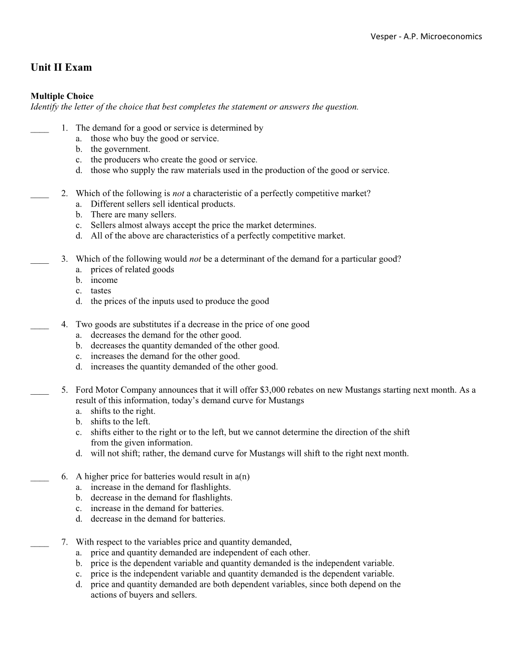 Vesper - A.P. Microeconomics