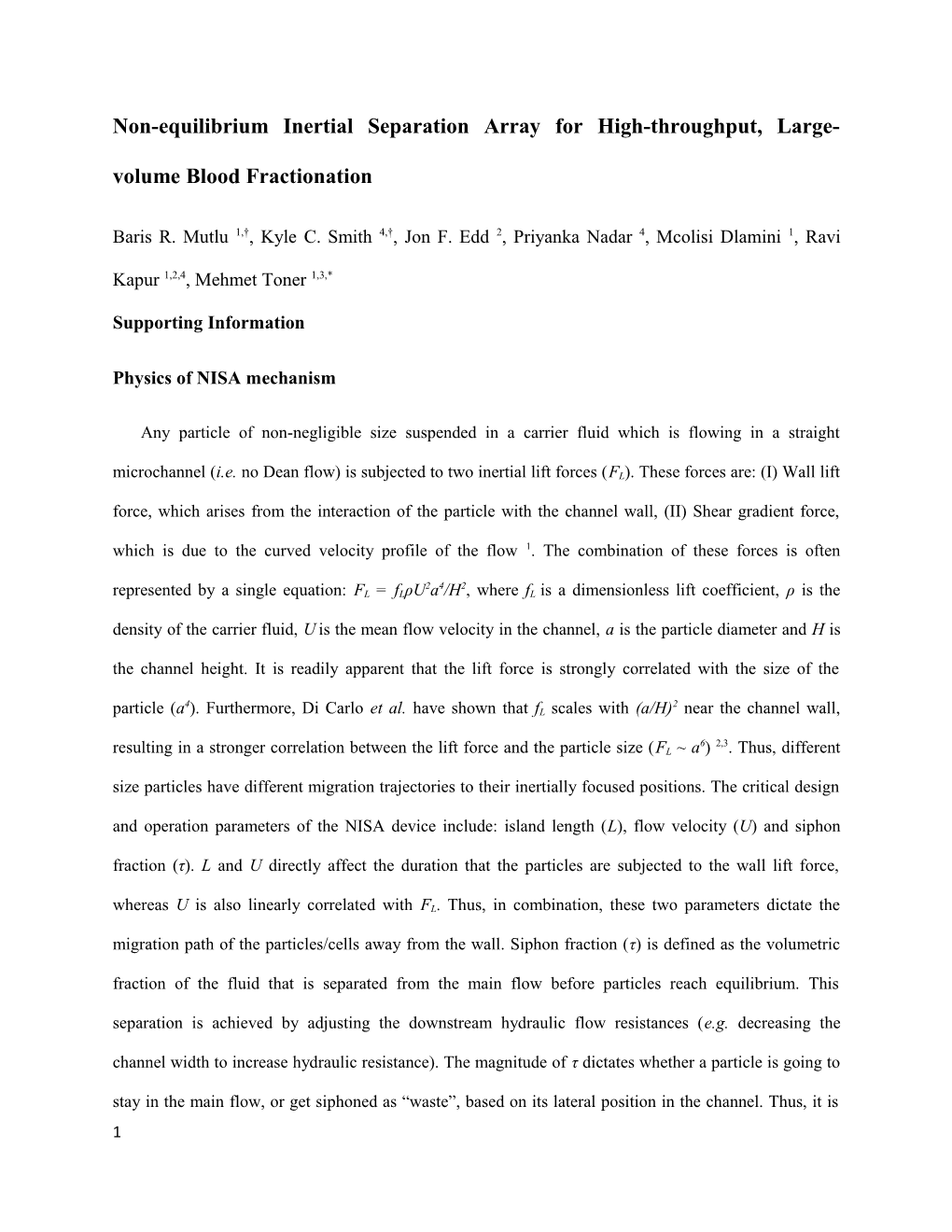 Non-Equilibrium Inertial Separation Array for High-Throughput, Large-Volume Blood Fractionation