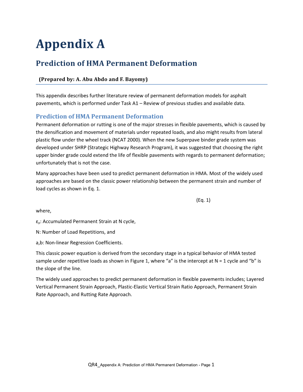 Prediction of HMA Permanent Deformation