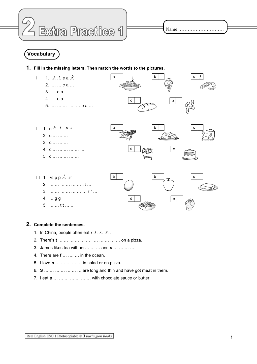 1.Fill in the Missing Letters. Then Match the Words to the Pictures