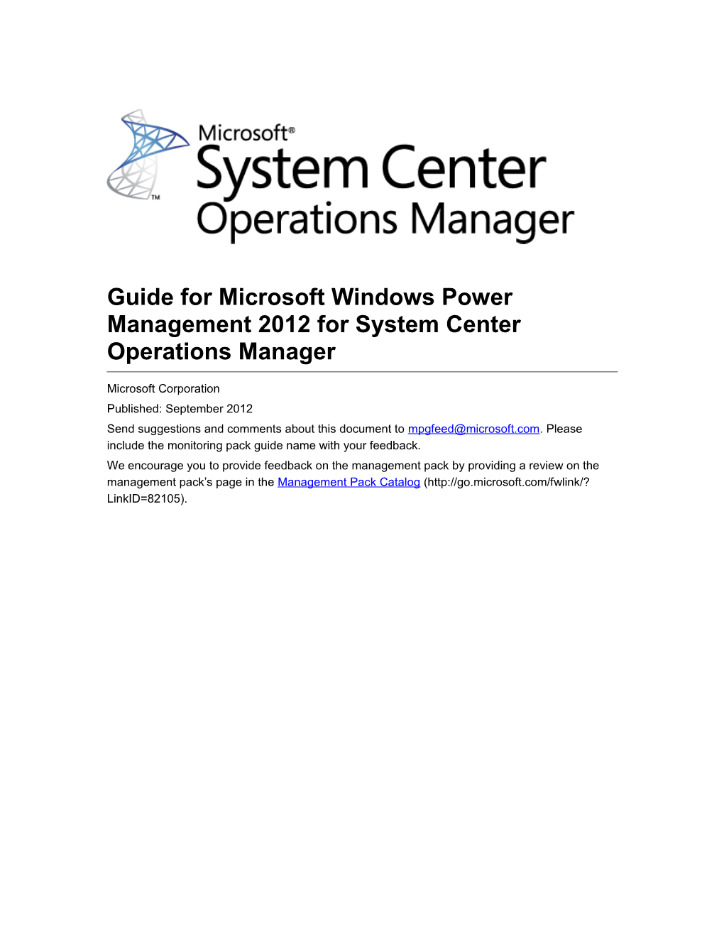 Guide for Microsoft Windows Power Management 2012 for System Center Operations Manager