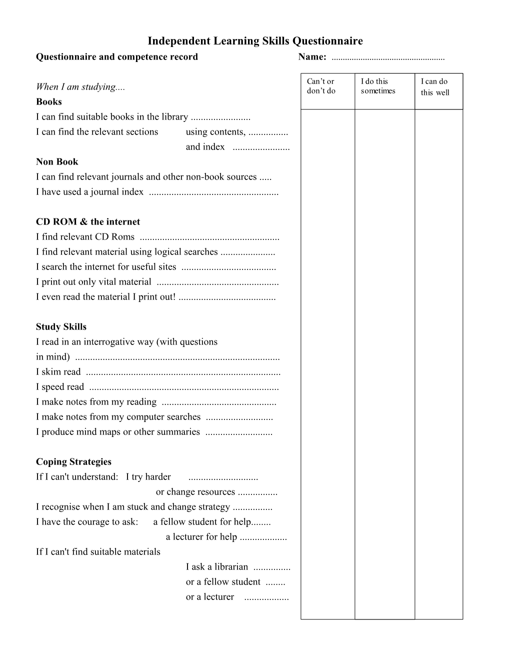 Learning Skills Questionnaire