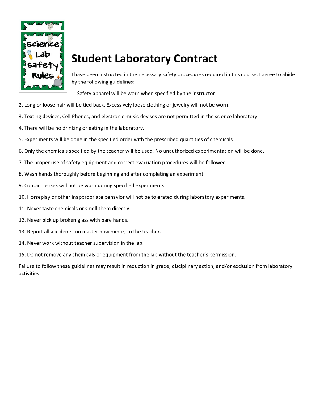 Student Laboratory Contract