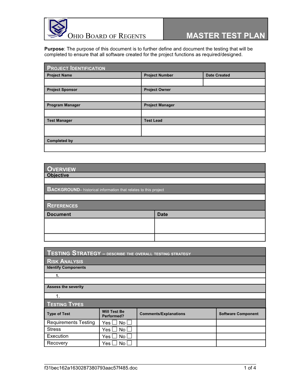 Master Test Plan Template