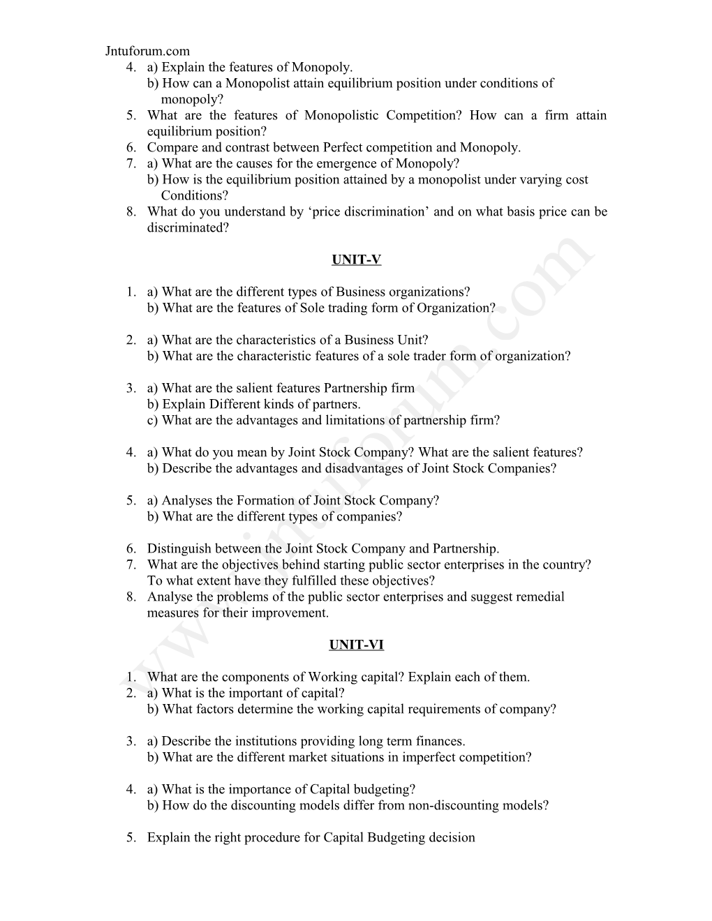Most Important Questions for Final Exam, MEFA (Unit Wise)