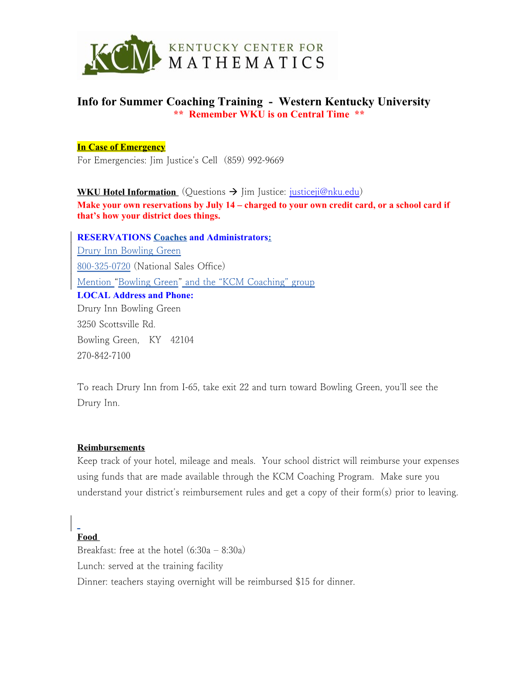 Info for Summer Coaching Training - Westernkentuckyuniversity