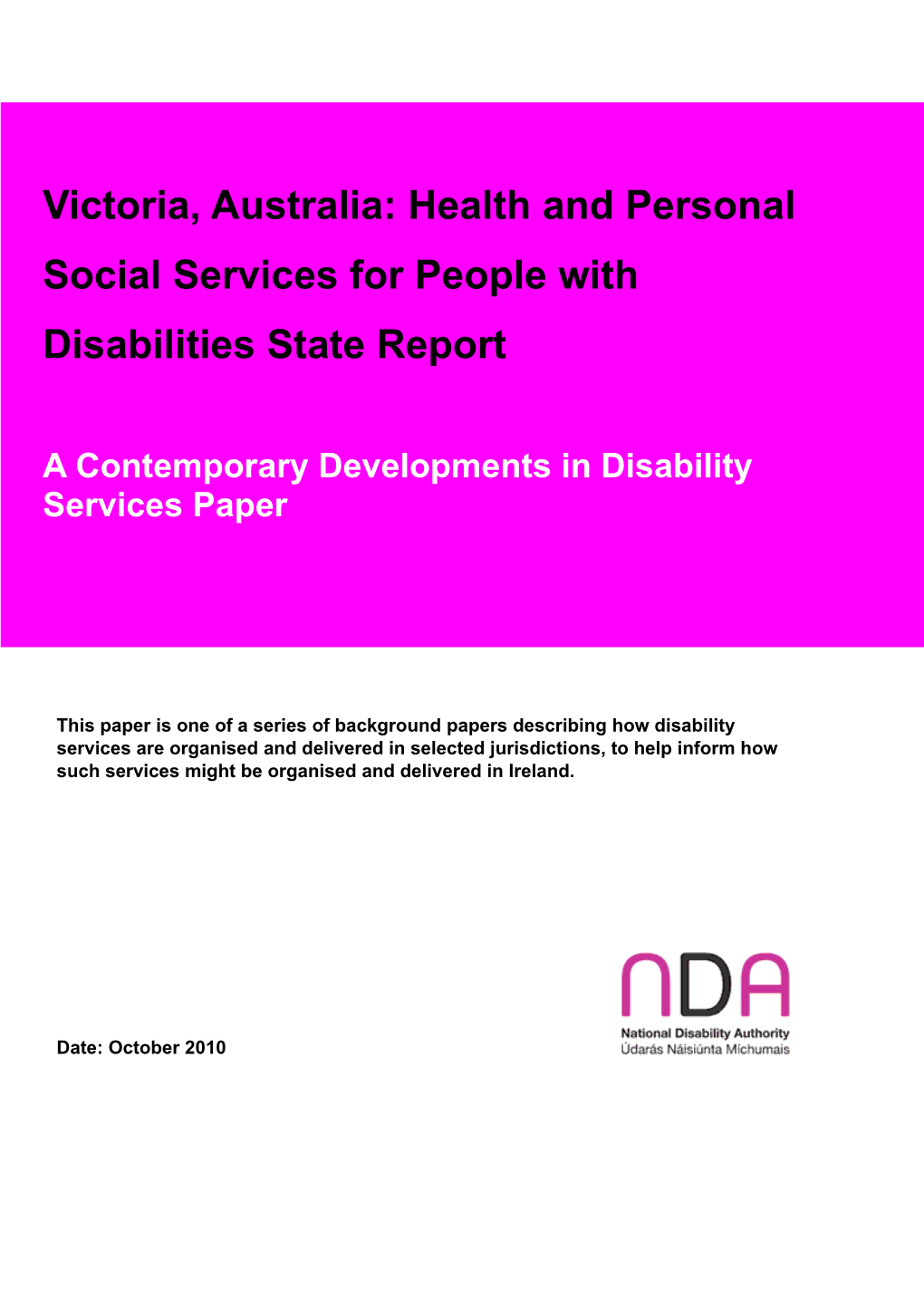 Victoria, Australia: Health and Personal Social Services for People with Disabilities