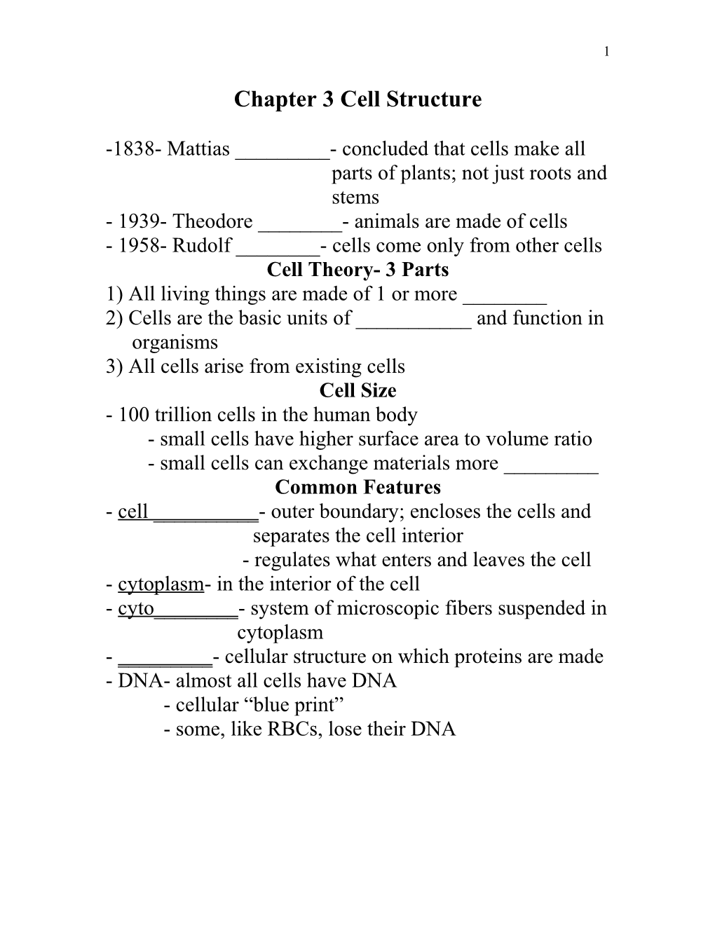 Chapter 3 Cell Structure