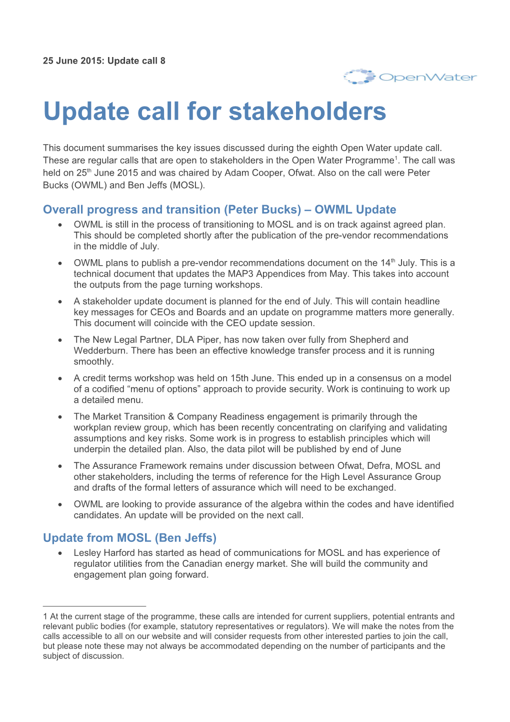 Update Call for Stakeholders s1
