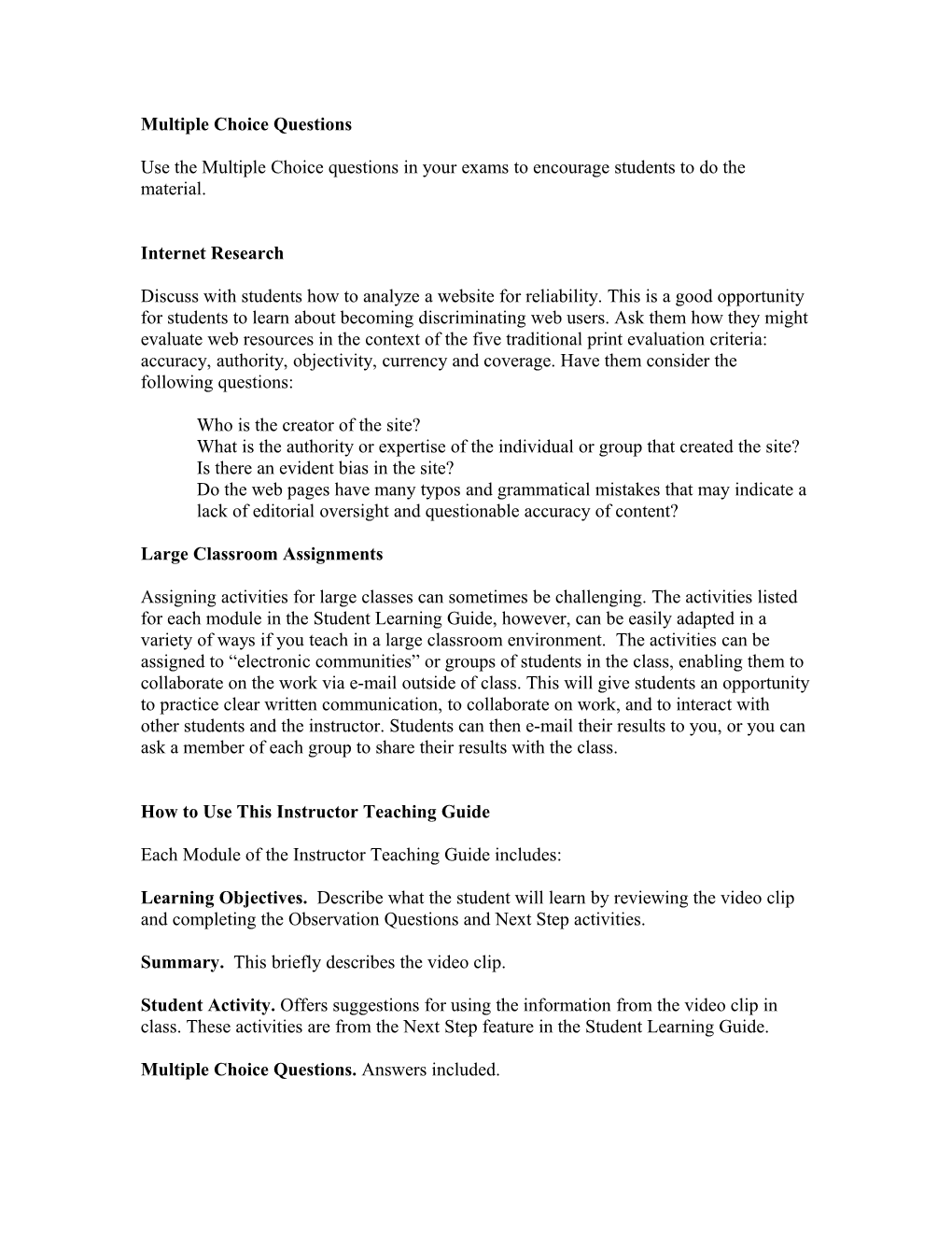 Instructor Teaching Guide for Video Workshop for Special Education P. 1