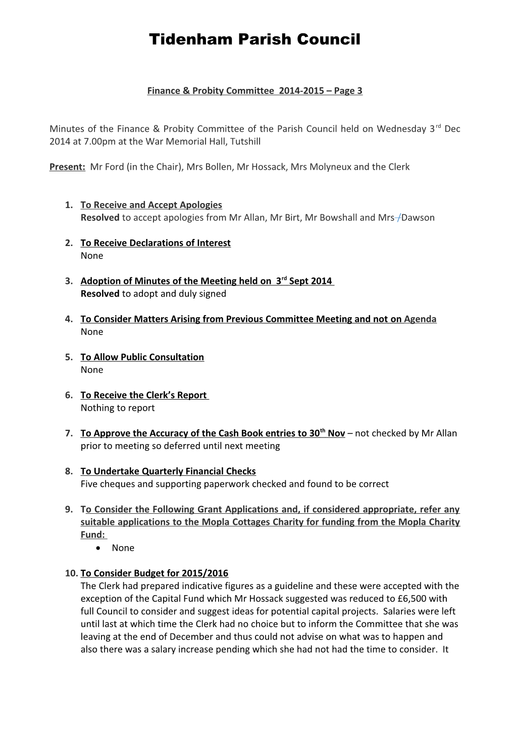 Finance & Probity Committee 2014-2015 Page 3