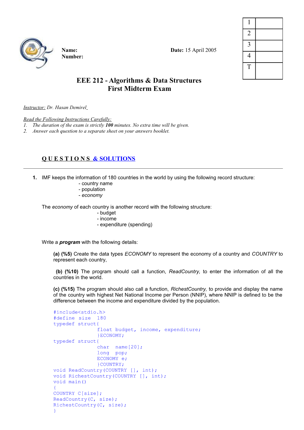 EEE 212 -Algorithms & Data Structures
