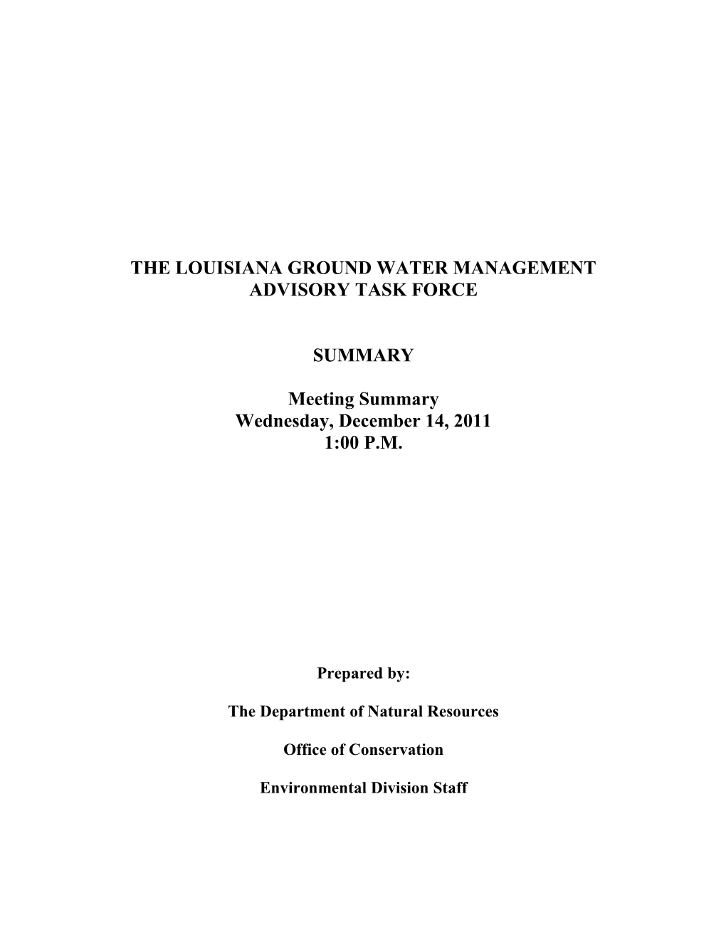 The Louisiana Ground Water Management Advisory Task Force