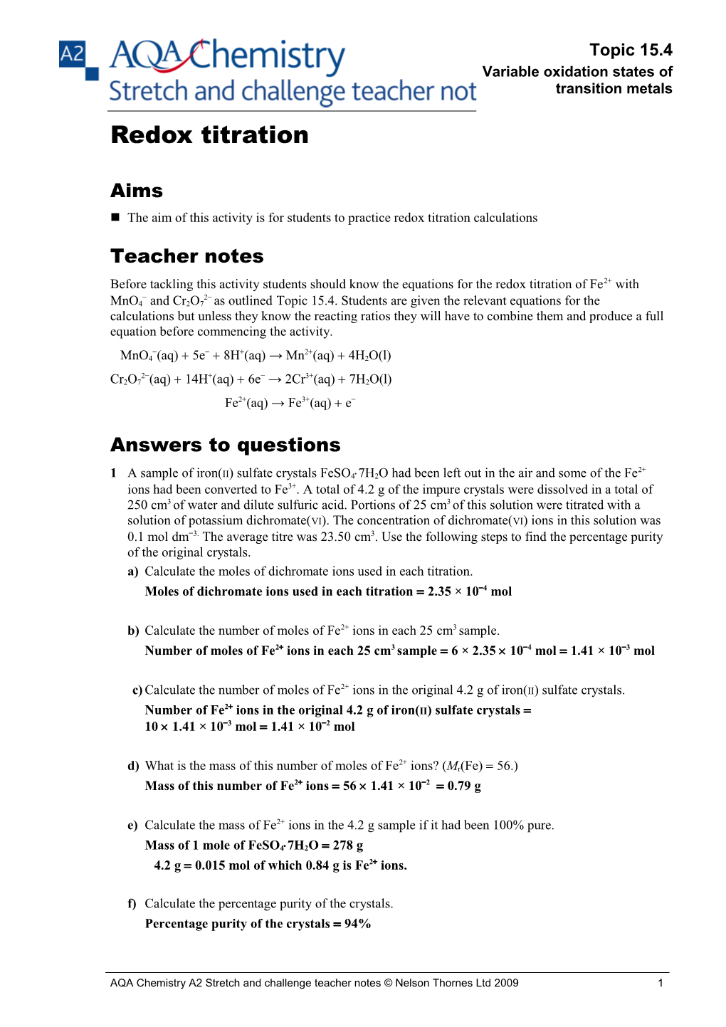 AQA A2 Level Chemistry