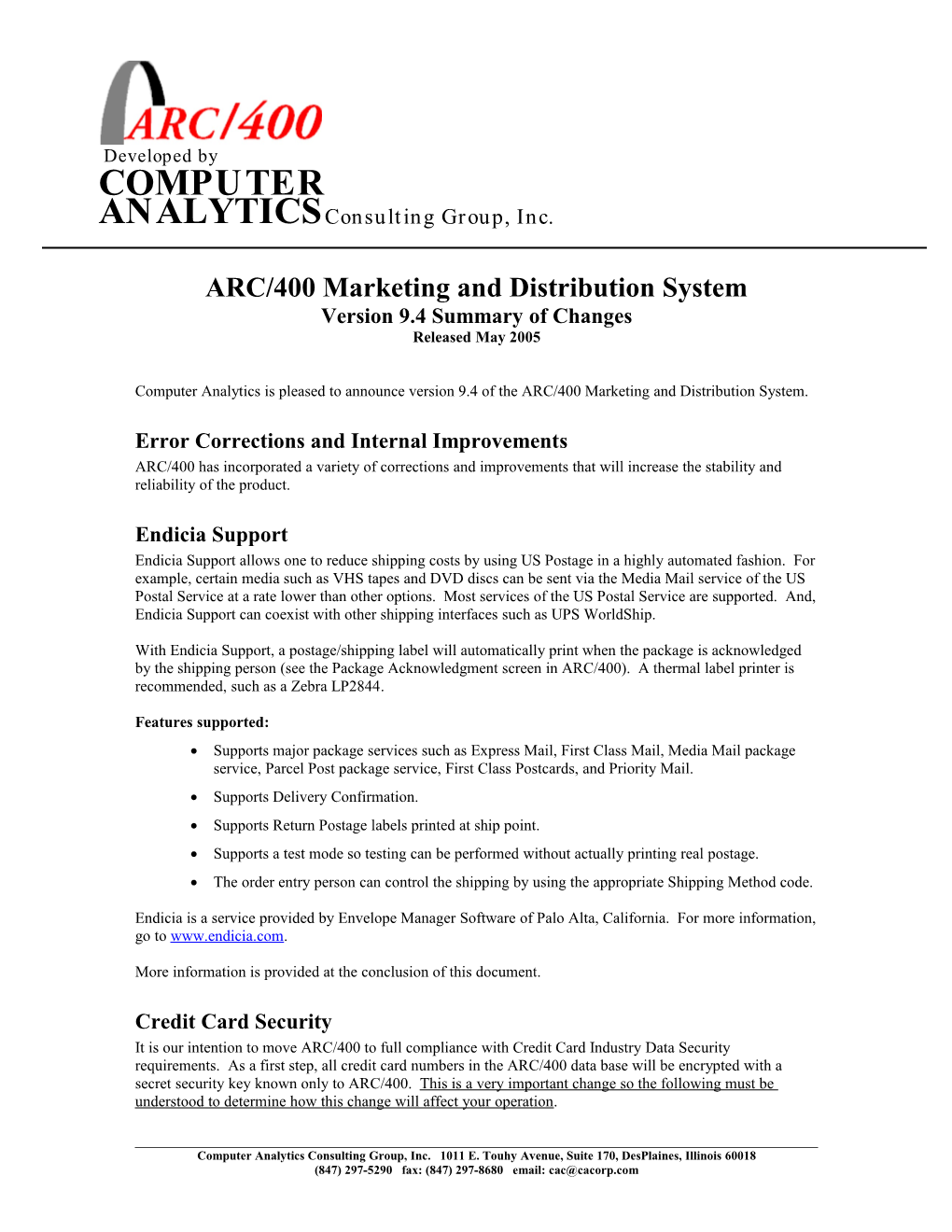 ARC/400 Marketing and Distribution System