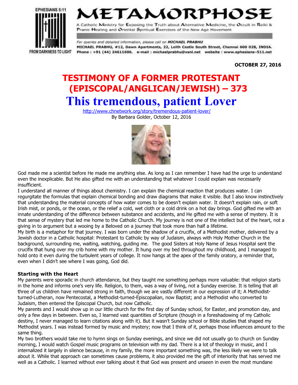 Testimony of a Former Protestant (Episcopal/Anglican/Jewish) 373