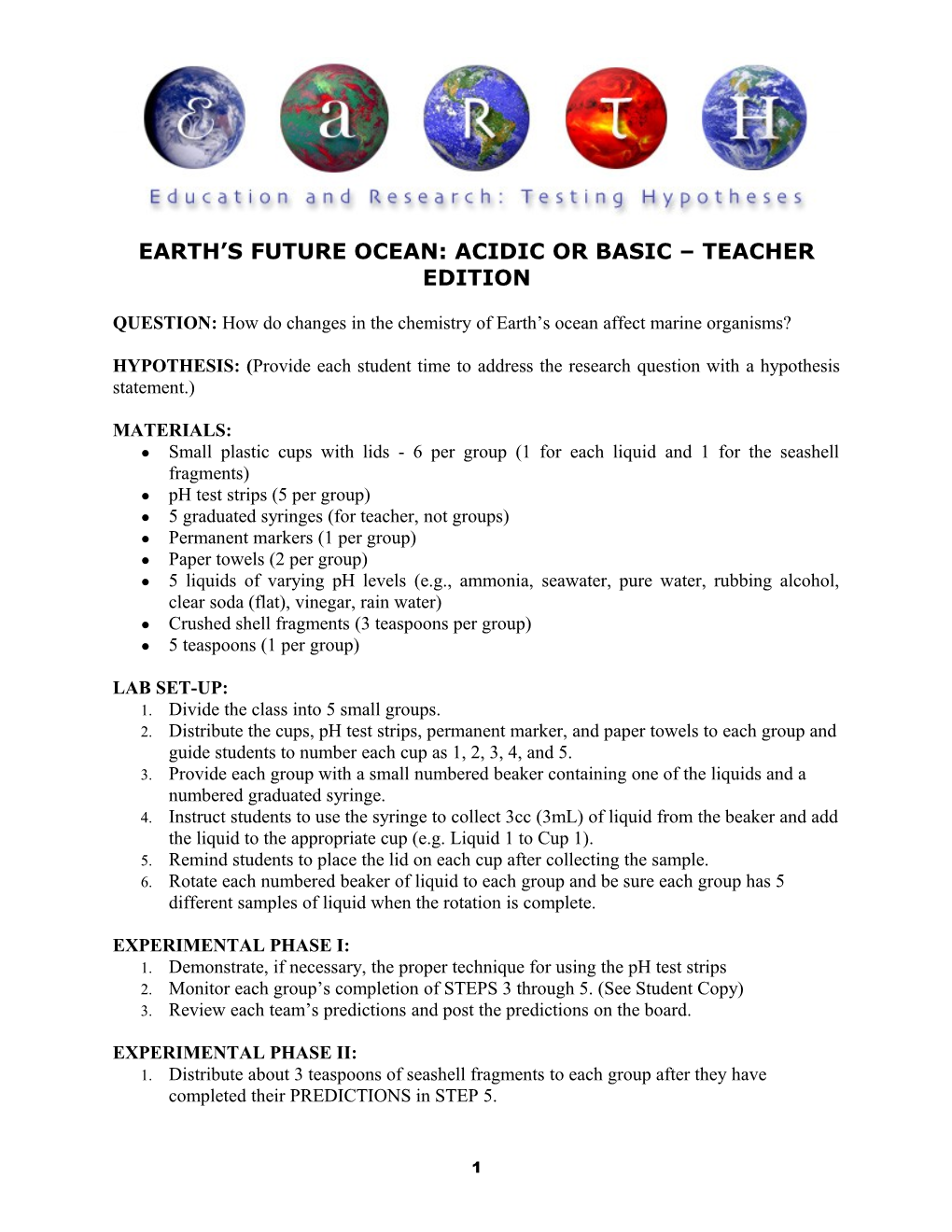 Earth S Future Ocean: Acidic Or Basic Teacher Edition