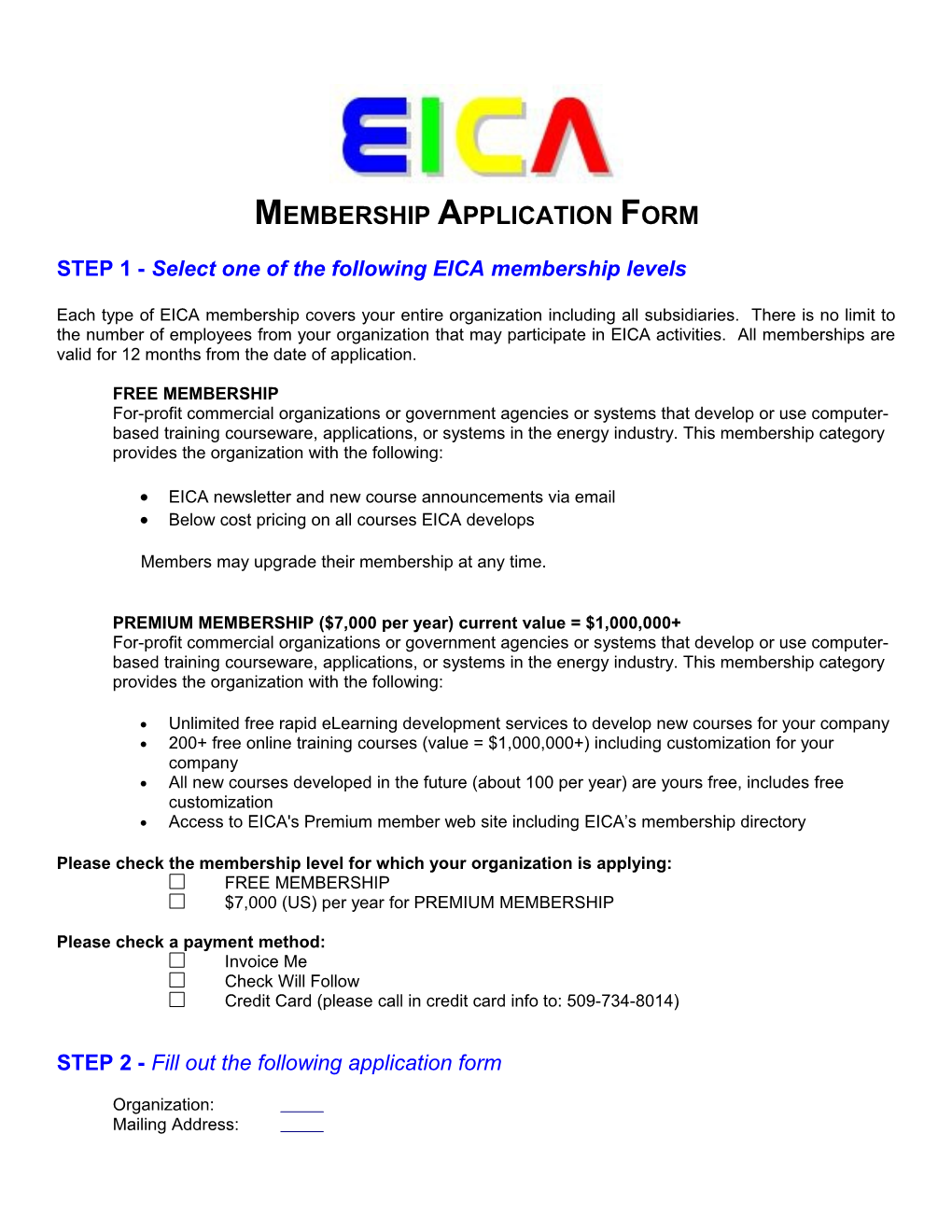 Eica Membership Application Form