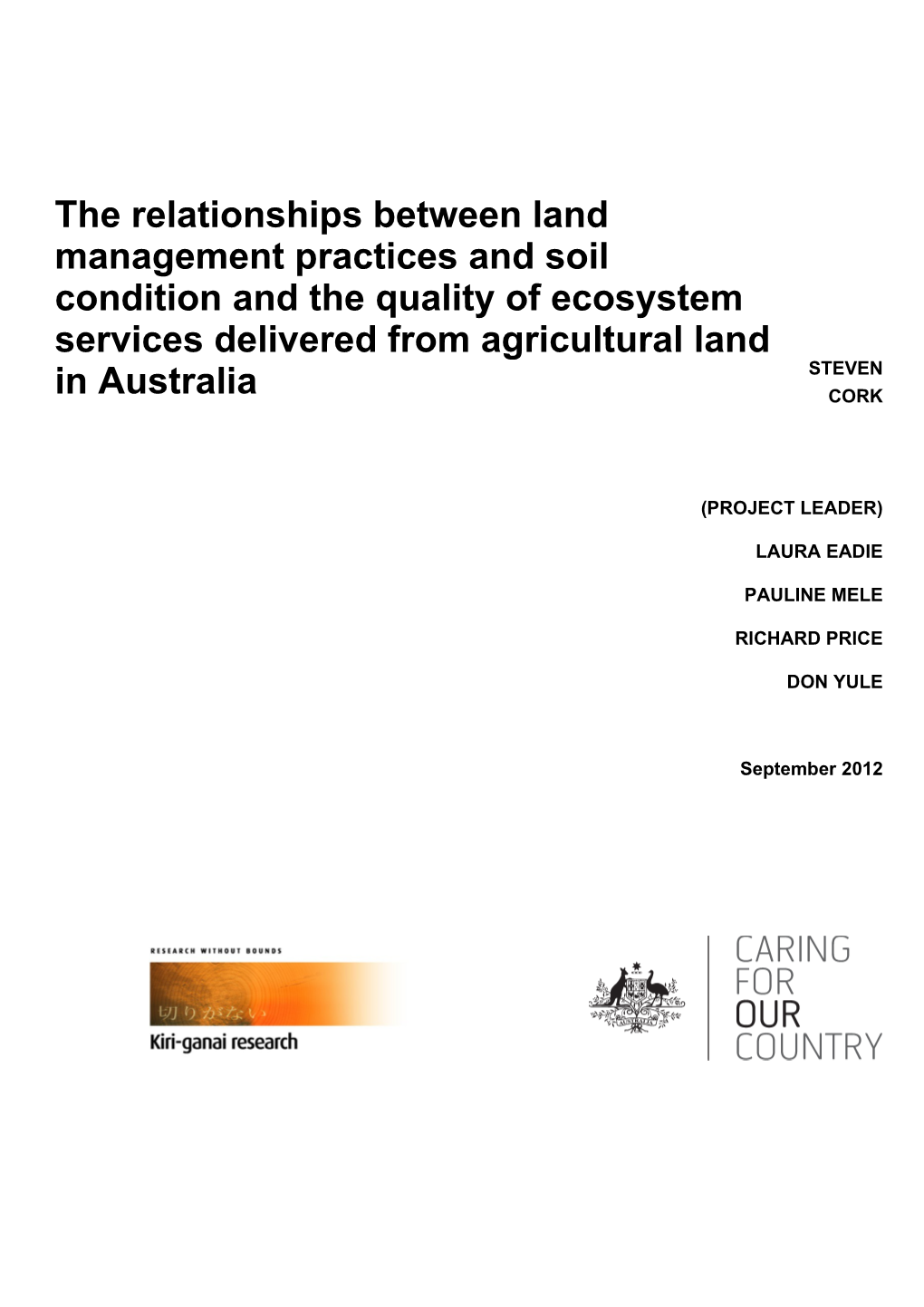 Relationships Between Land Management Practices and Soil Condition