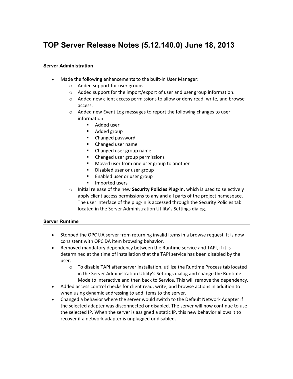 TOP Server Release Notes (5.12.140.0) June 18, 2013