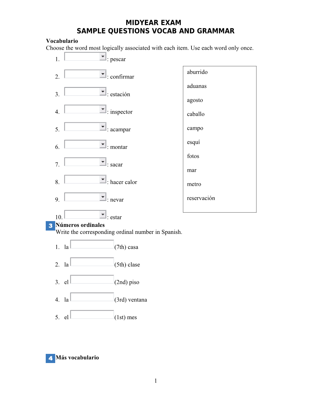 Sample Questions Vocab and Grammar