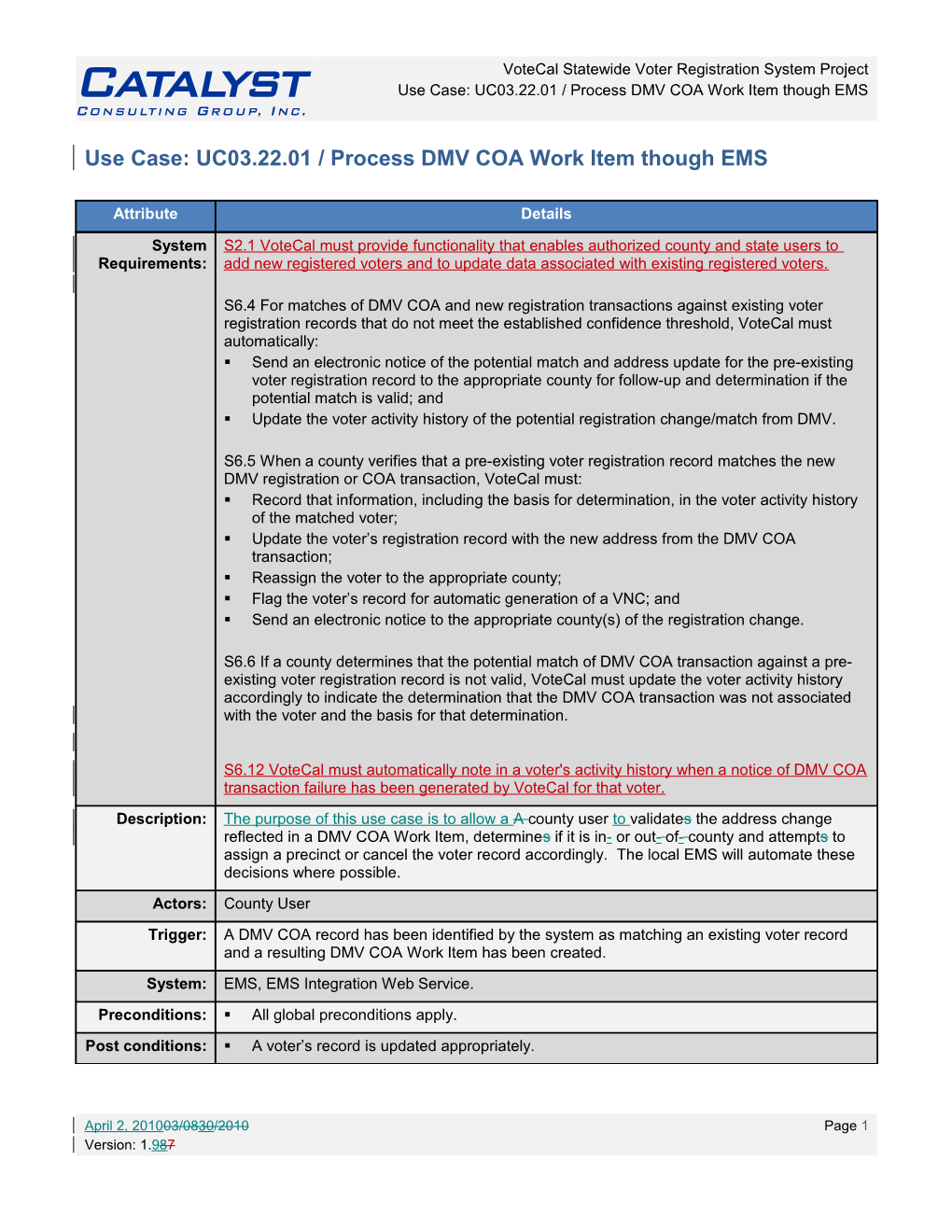 Use Case: UC03.22.01 / Process DMV COA Work Item Though EMS