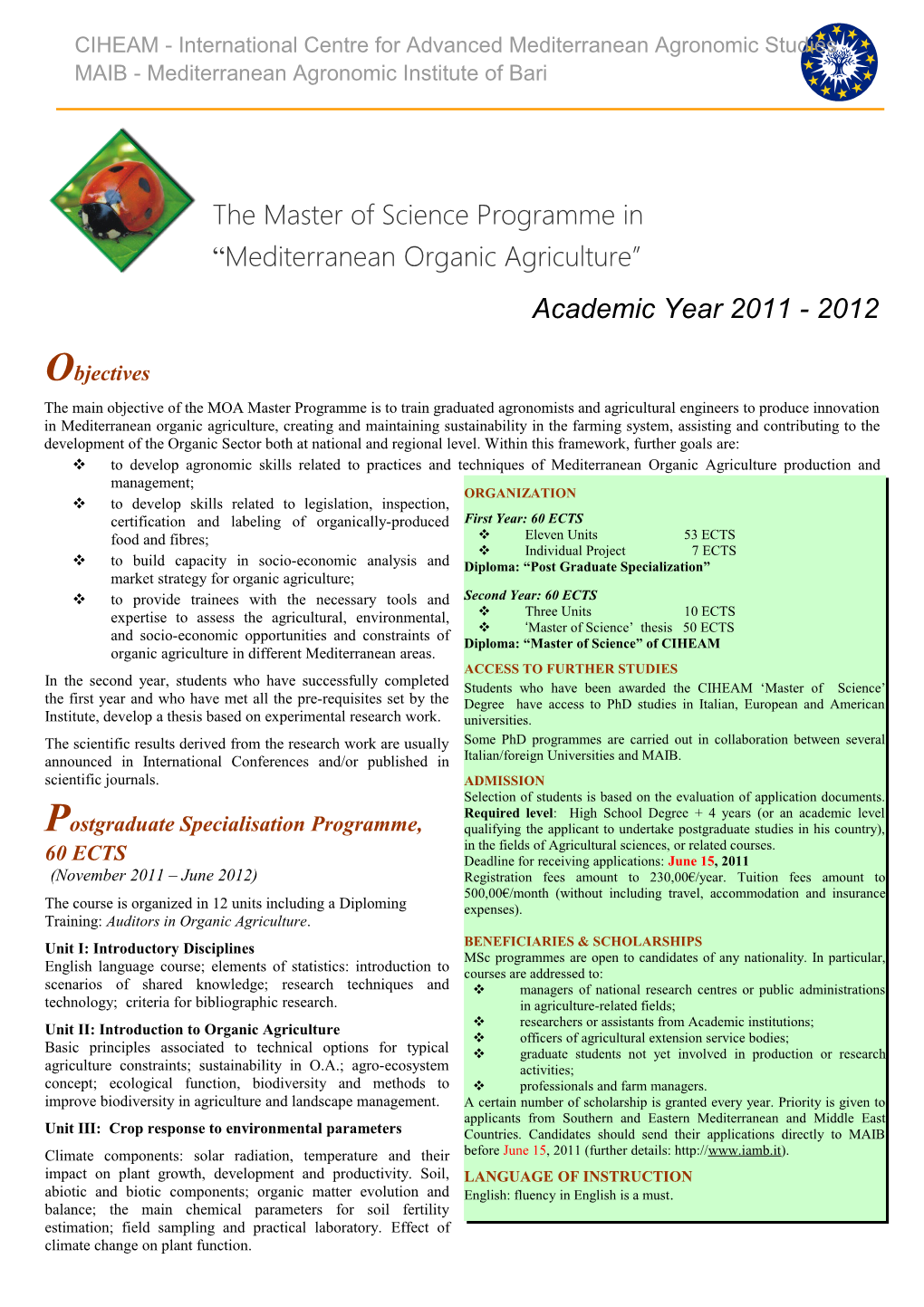 The Master of Science Programme In