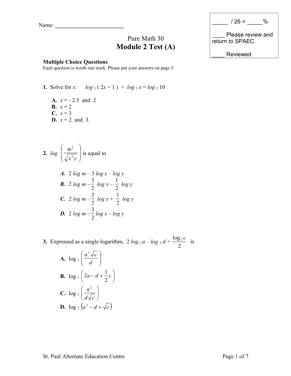 Multiple Choice Questions s27