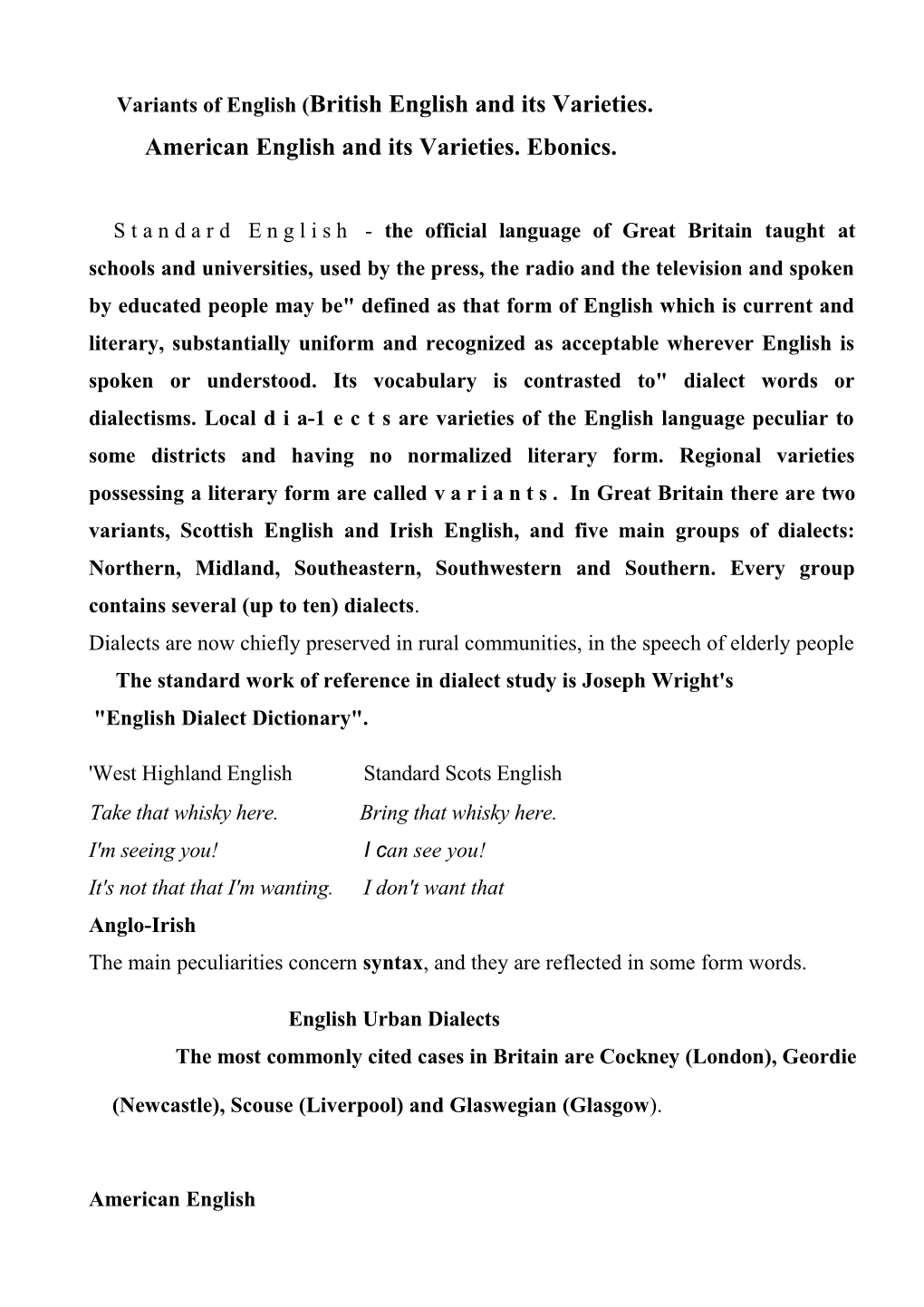 Variants of English (British English and Its Varieties