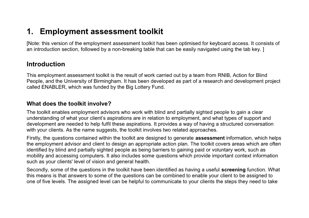 Employment Assessment Tool