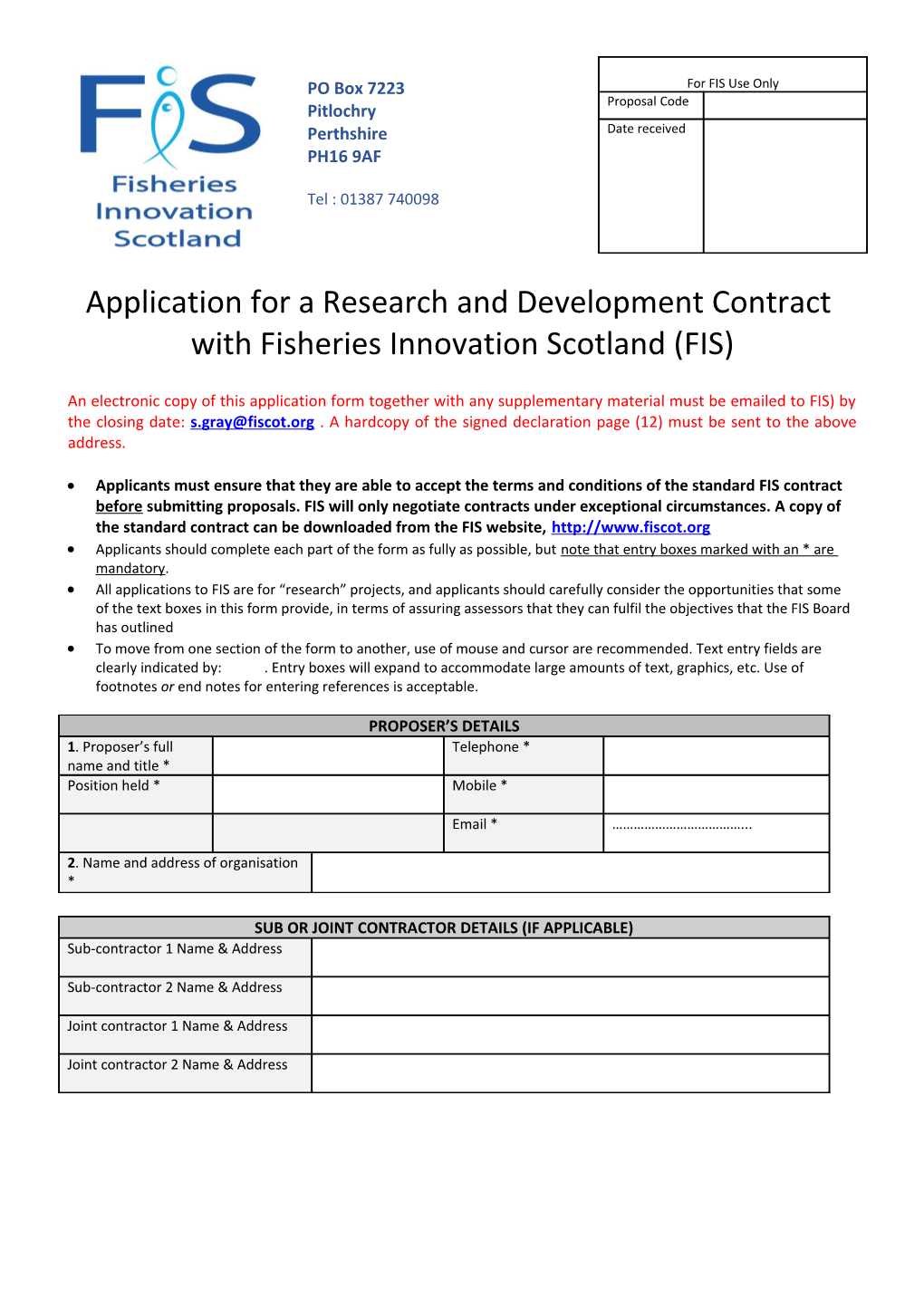 Application for a Research and Development Contract