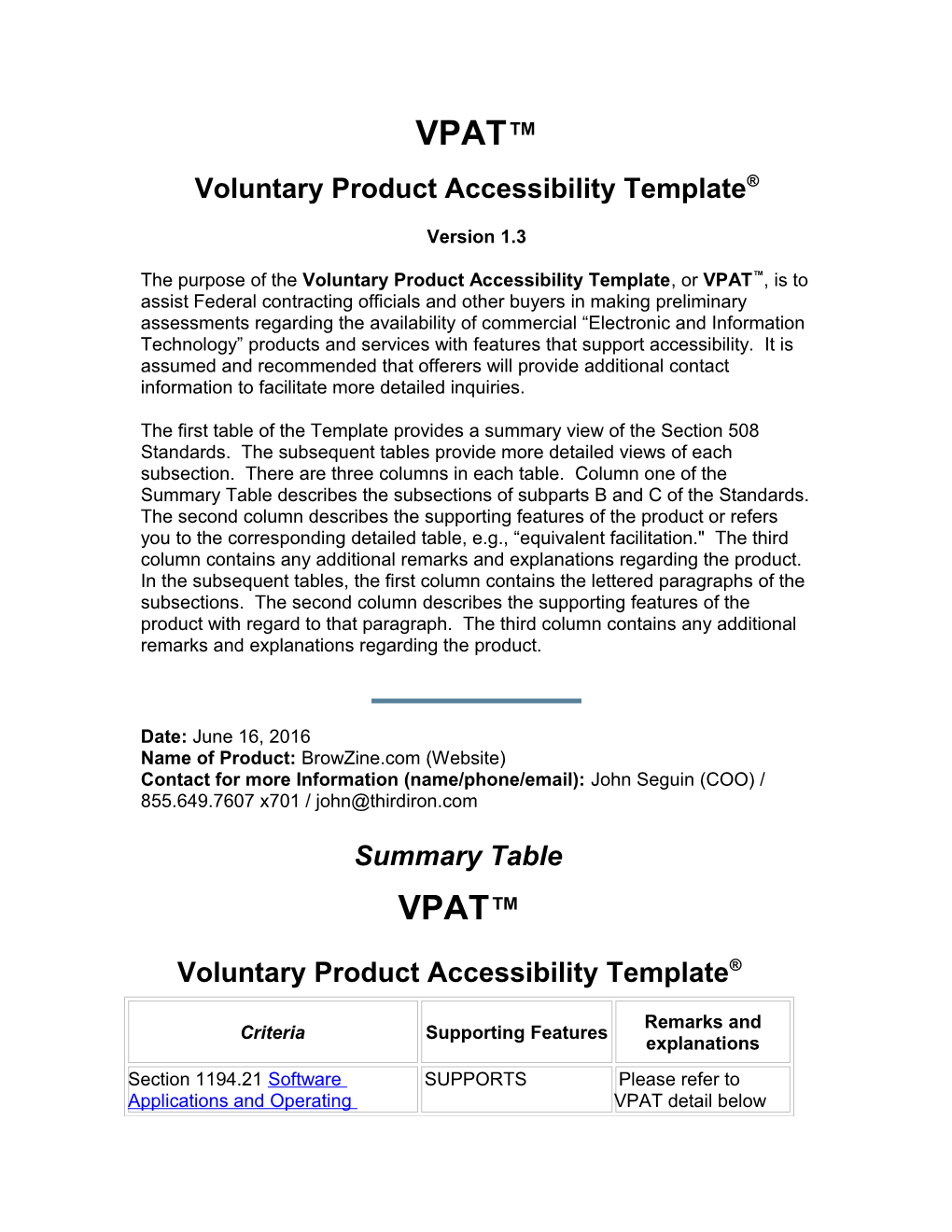 ITI: Voluntary Product Accessibility Template