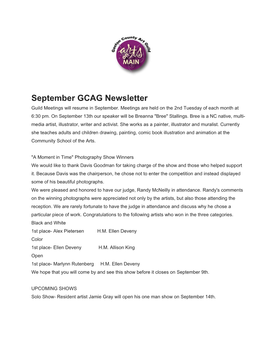 September GCAG Newsletter