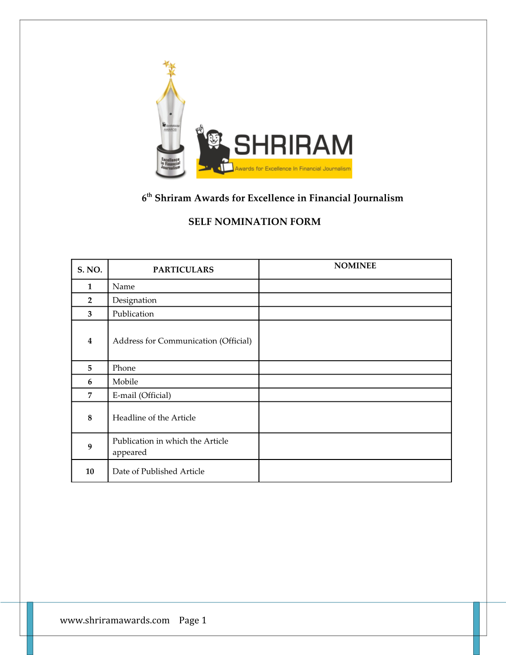 Shriram Awards for Excellence in Financial Journalism