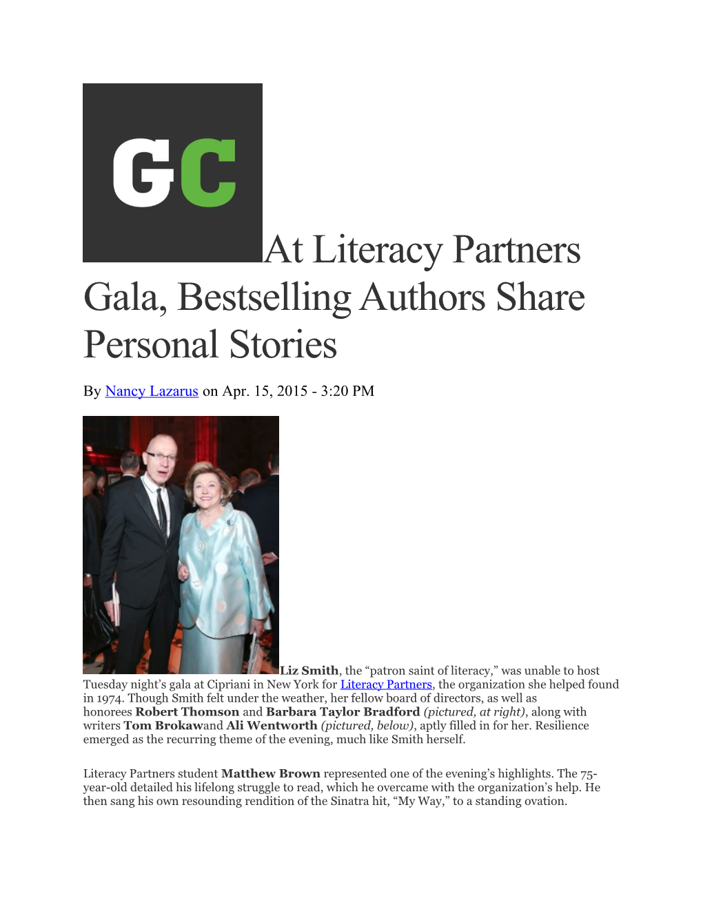 At Literacy Partners Gala, Bestselling Authors Share Personal Stories