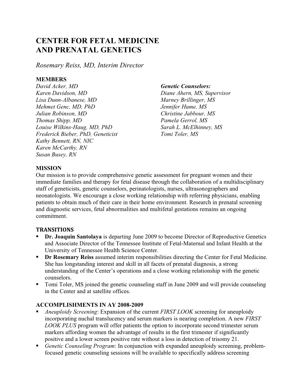 Division of Reproductive Genetics