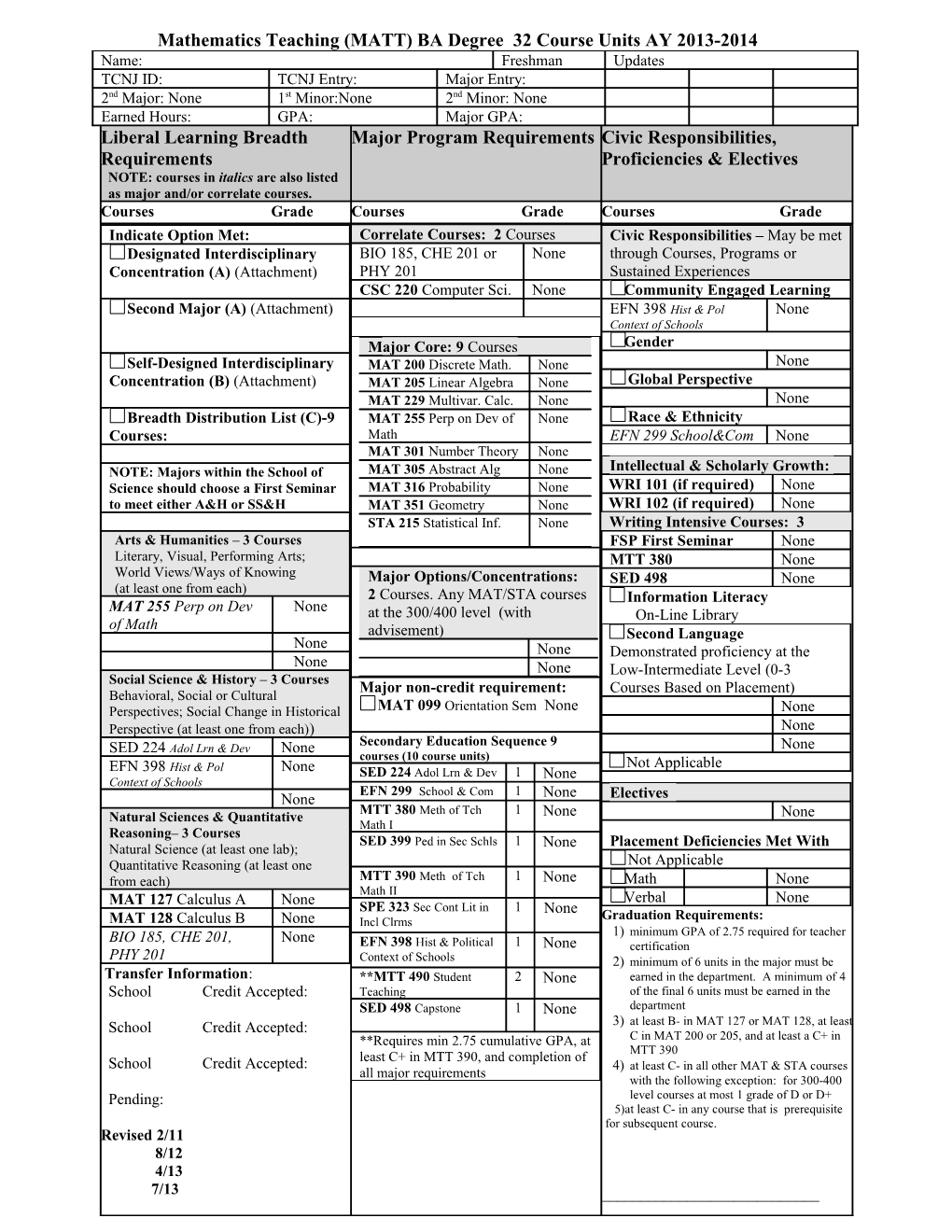 Major BA Degree 120 Hours/ 32 Courses AY 2003-04 s1