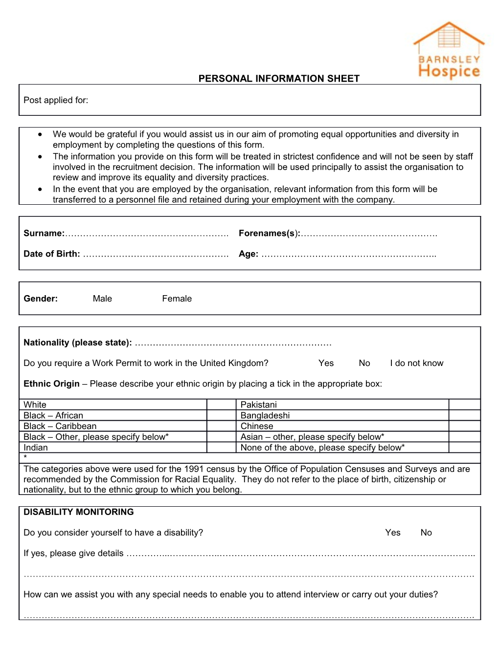 Personal Information Sheet s1
