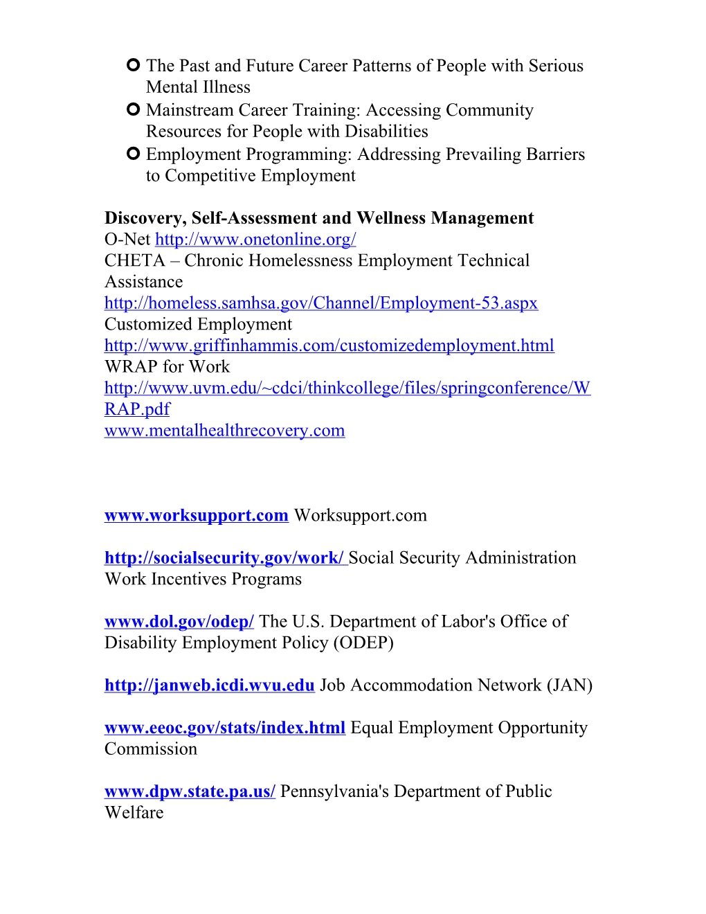 Resources for Supported Employment