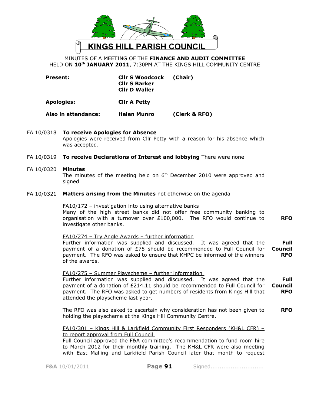 Minutes of a Meeting of the Finance and Audit Committee