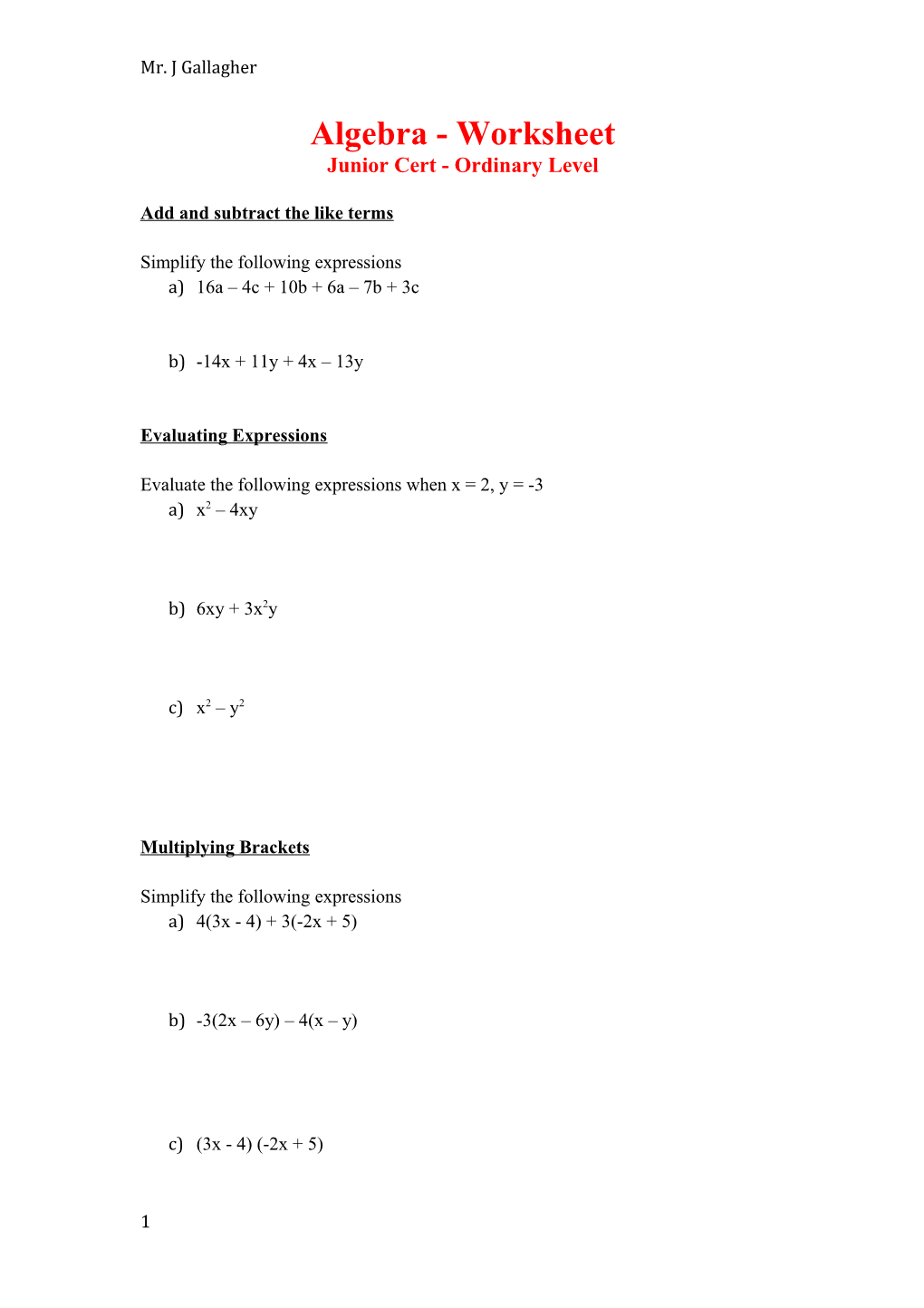 Junior Cert - Ordinary Level