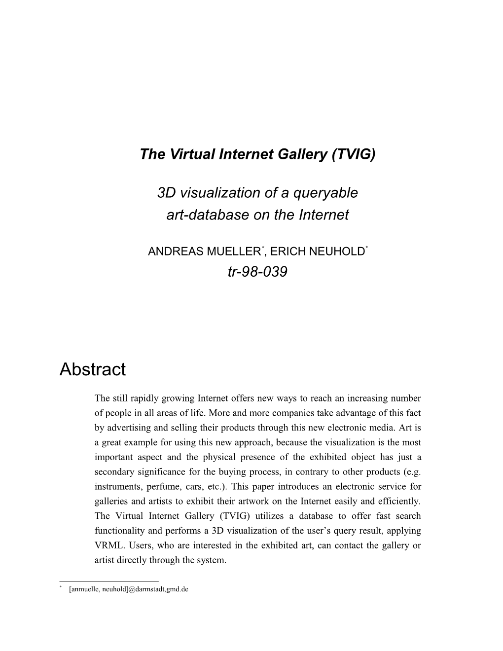 The Virtual Internet Gallery (TVIG)