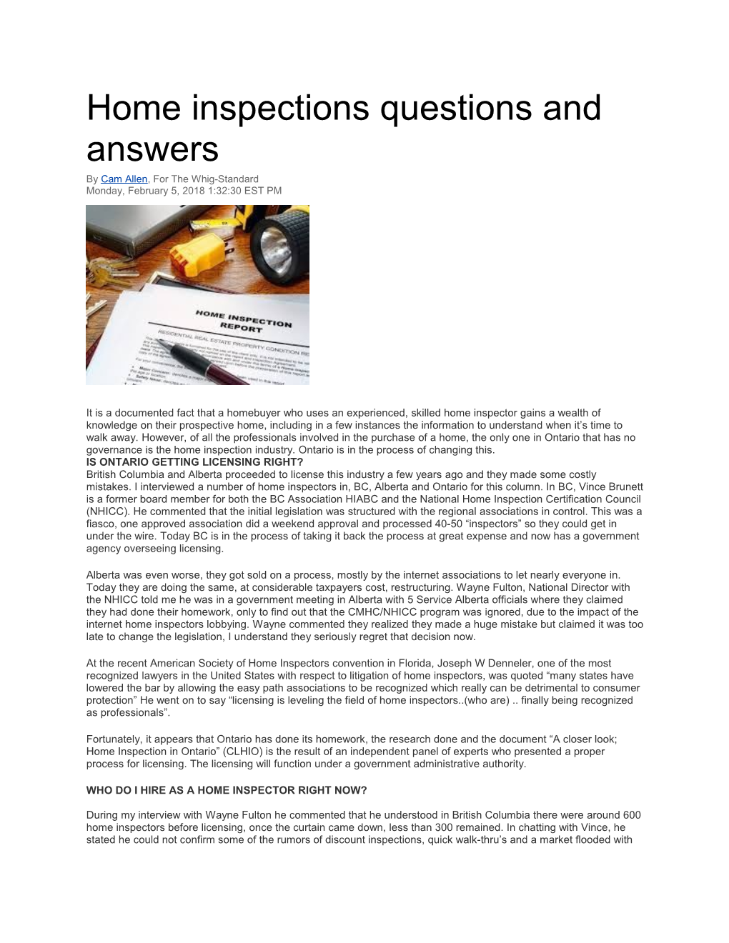 Home Inspections Questions and Answers