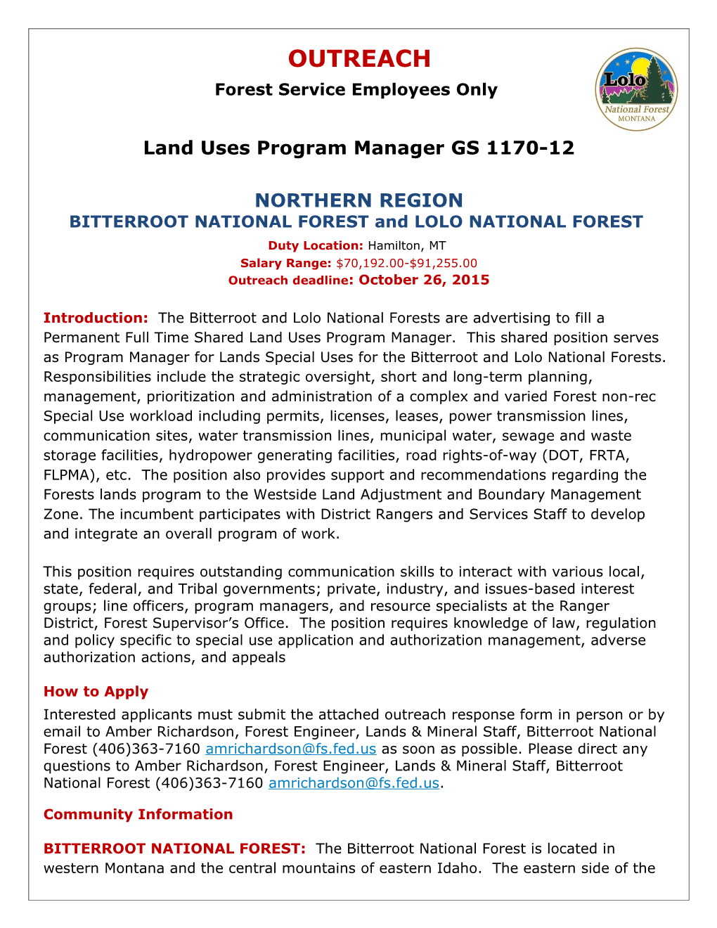 Land Uses Program Manager GS 1170-12