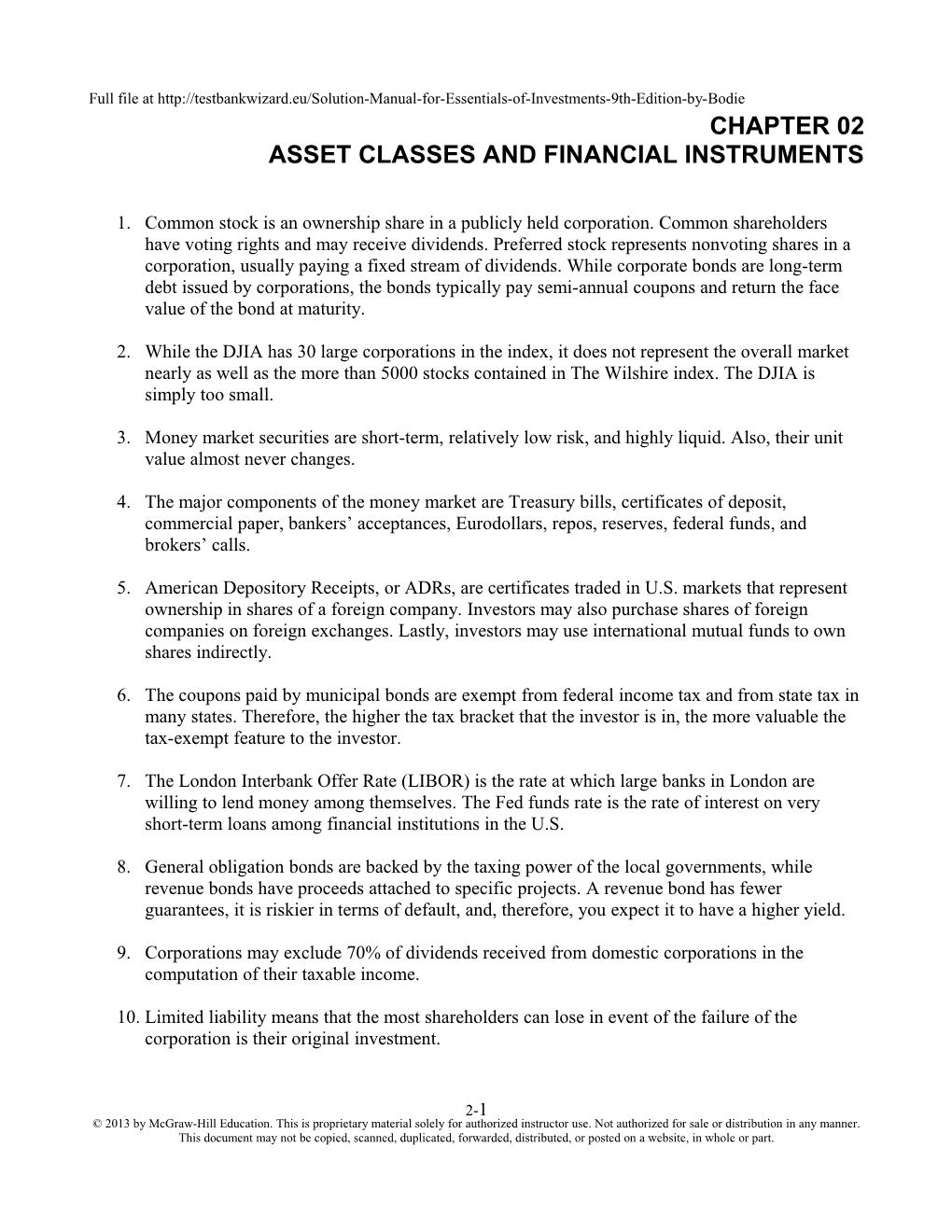 Asset Classes and Financial Instruments