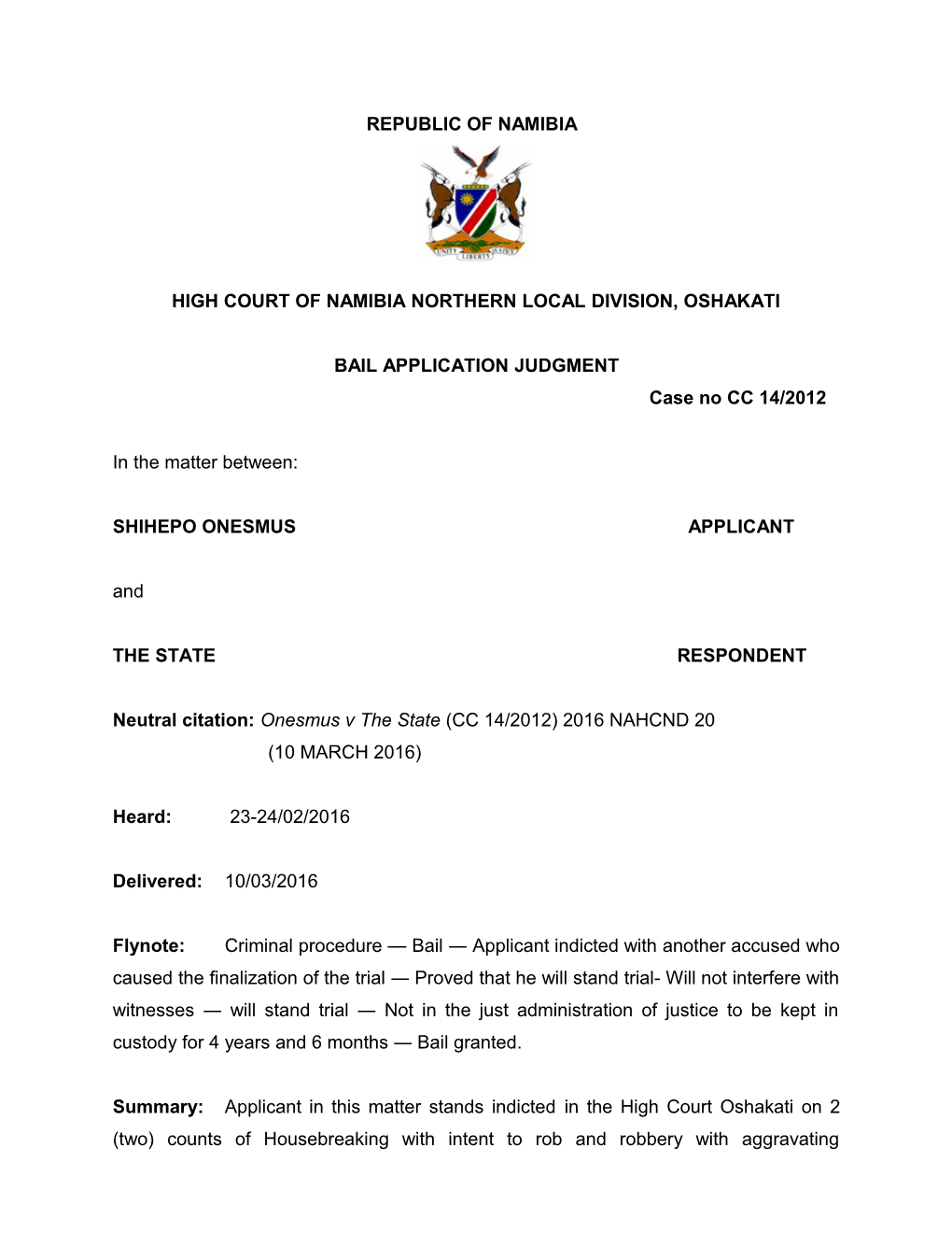 High Court of Namibia Northern Local Division, Oshakati